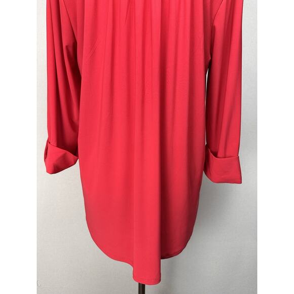 Ava & Grace Sz 1X Solid Red Stretch Knit Rolled Tab Popover Blouse Tunic Holiday - Picture 9 of 16